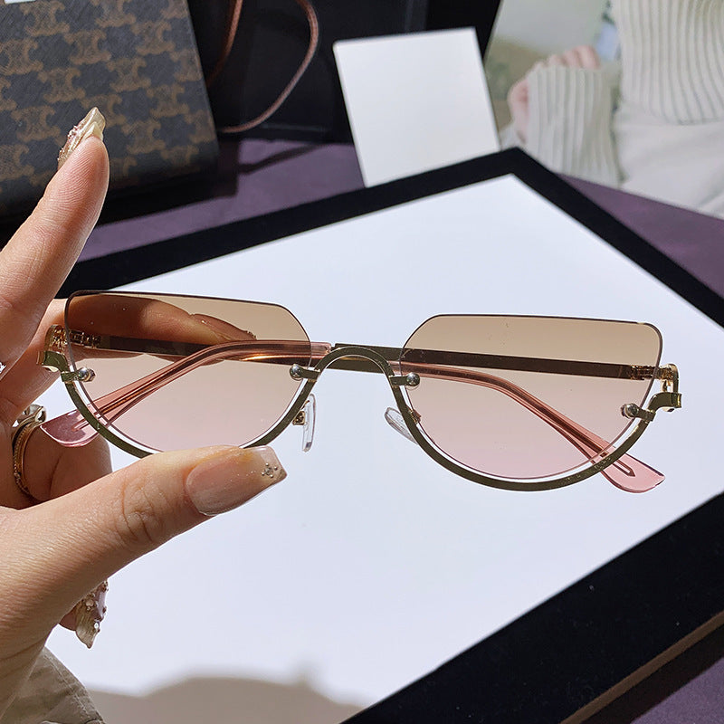 Unisex Half Rim Irregular Sunglasses UV400